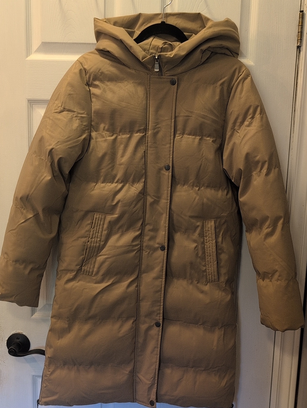 Kyodan Hooded Long Puffer Coat in Tan